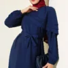 Cross Ruffle Detail Dress Navy Blue - Image 2