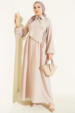 Cross Chest Panel Dress Beige