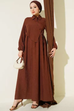 Cross Chest Panel Dress Brown