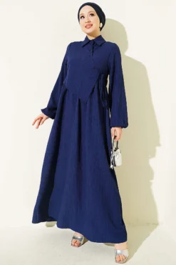 Cross Chest Panel Dress Navy Blue