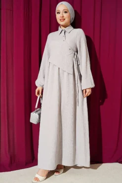 Cross Chest Panel Dress Stone