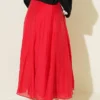 Back Waistband Elastic Flared Skirt Red - immagine 3
