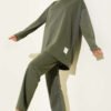 Emblem Detailed Basic Two-Piece Set Khaki