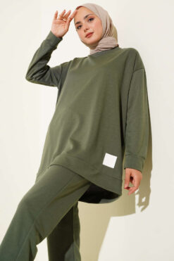 Alternative view of Emblem Detailed Basic Two-Piece Set Khaki