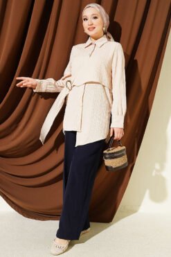 Alternative view of Asymmetrical Shirt with Gold Buckle Detail Beige