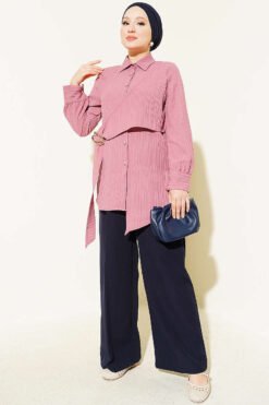 Alternative view of Asymmetrical Shirt with Gold Buckle Detail Rose Dust