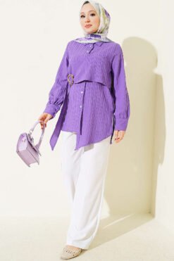 Alternative view of Asymmetrical Shirt with Gold Buckle Detail Lilac