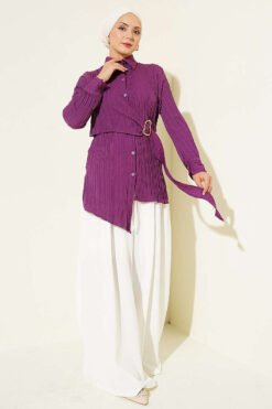 Alternative view of Asymmetrical Shirt with Gold Buckle Detail Purple