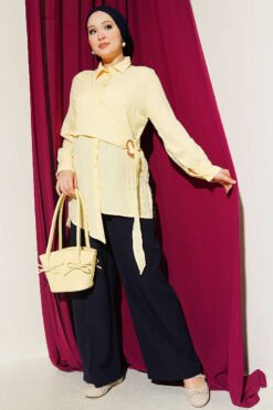 Alternative view of Asymmetrical Shirt with Gold Buckle Detail Yellow