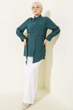 Alternative view of Asymmetrical Shirt with Gold Buckle Detail Emerald