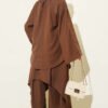Asymmetrical Cut Gathered Two-Piece Set Brown - Imagen 3