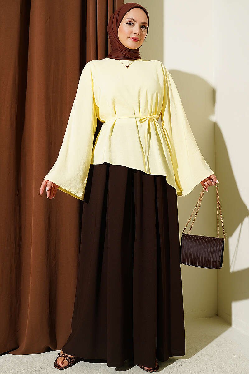 Asymmetrical Cut Drawstring Tunic Yellow - الصورة 2