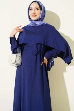 منظر بديل لـ Asymmetrical Shoulder Panel Dress Navy Blue