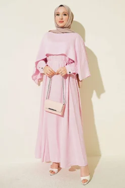 Asymmetrical Shoulder Panel Dress Pink