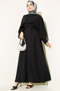 Asymmetrical Shoulder Panel Dress Black