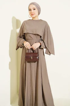 منظر بديل لـ Asymmetrical Shoulder Panel Dress Mink