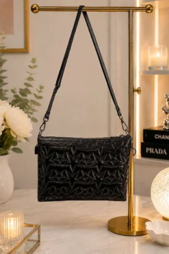 Star Quilted Shoulder Bag Black