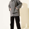 Button-Up Pocketed Knitted Cardigan with Scarf Smoke - Imagen 2