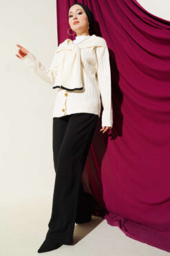 Alternative view of Knit Cardigan with Scarf and Braided Details Ecru