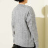 Knit Cardigan with Scarf and Braided Details Grey - Imagen 3