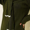 Knit Cardigan with Scarf and Braided Details Khaki - Image 4