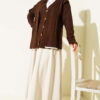 Knit Cardigan with Scarf and Braided Details Brown - Afbeelding 2