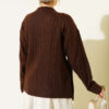 Knit Cardigan with Scarf and Braided Details Brown - Afbeelding 3