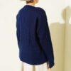⁦Knit Cardigan with Scarf and Braided Details Navy Blue⁩ - الصورة ⁦3⁩