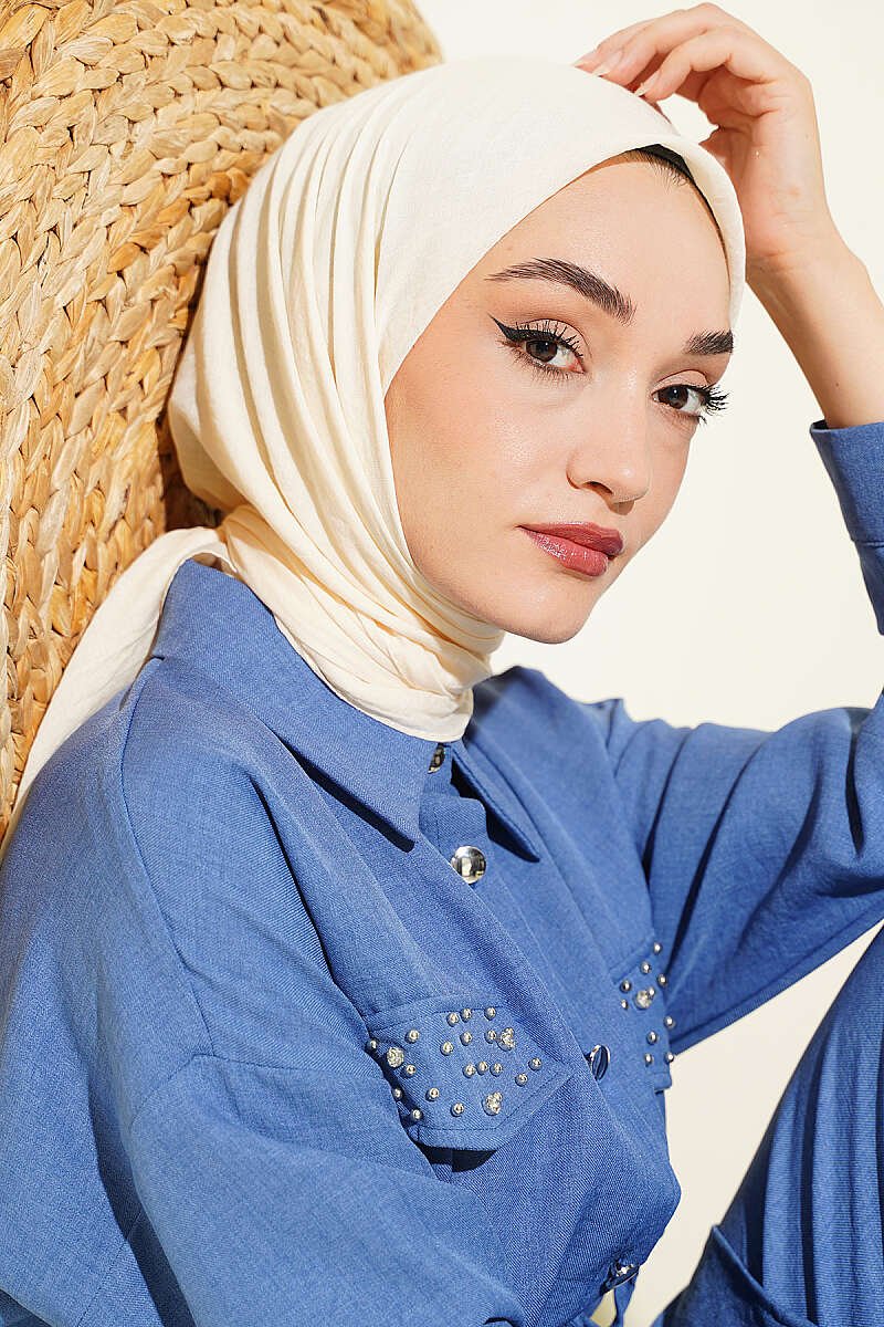 Aya Series Thin Cotton Scarf Cream - الصورة 2