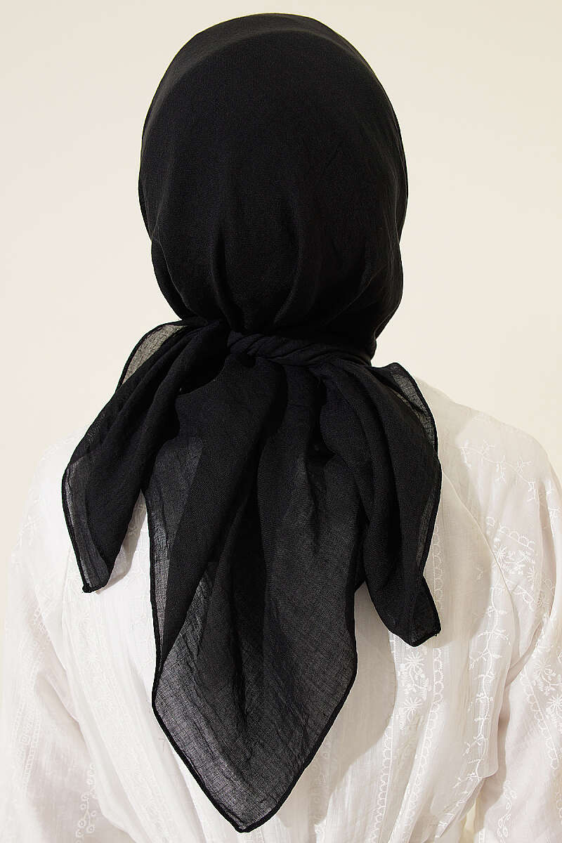 Aya Series Thin Cotton Scarf Black - الصورة 3