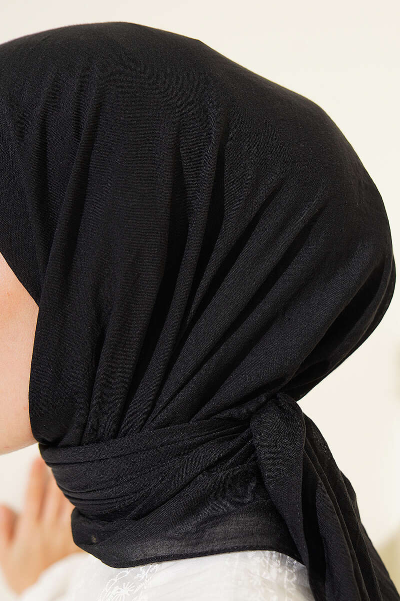 Aya Series Thin Cotton Scarf Black - الصورة 4
