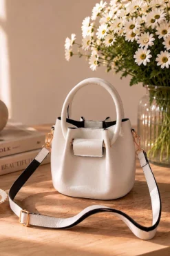 Gathered Detail Women's Handbag Cream