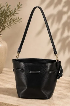 Gathered Long Handle Women's Handbag Black