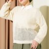 Diamond Pattern Openwork Knit Sweater Beige