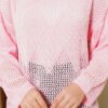 Diamond Pattern Openwork Knit Sweater Pink – Bild 4
