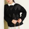 Diamond Pattern Openwork Knit Sweater Black