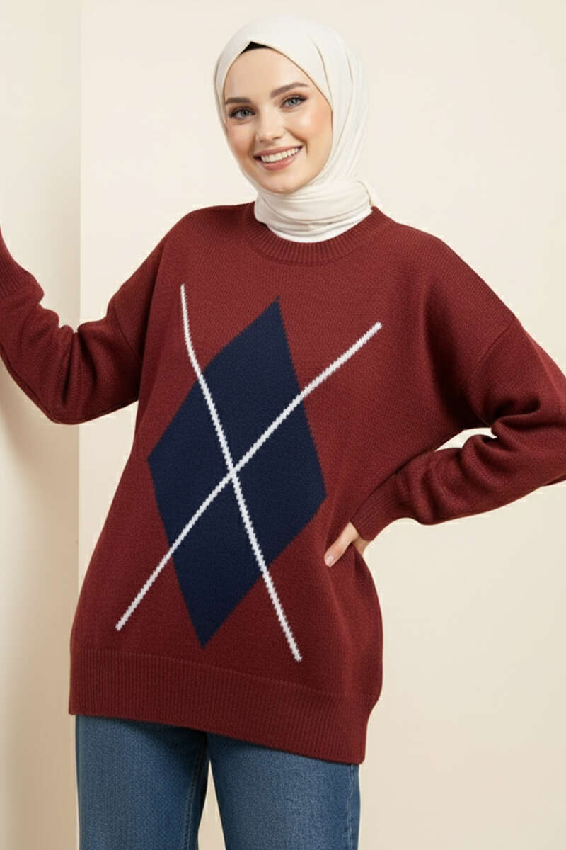 Diamond Pattern French Terry Sweater Black - Image 4