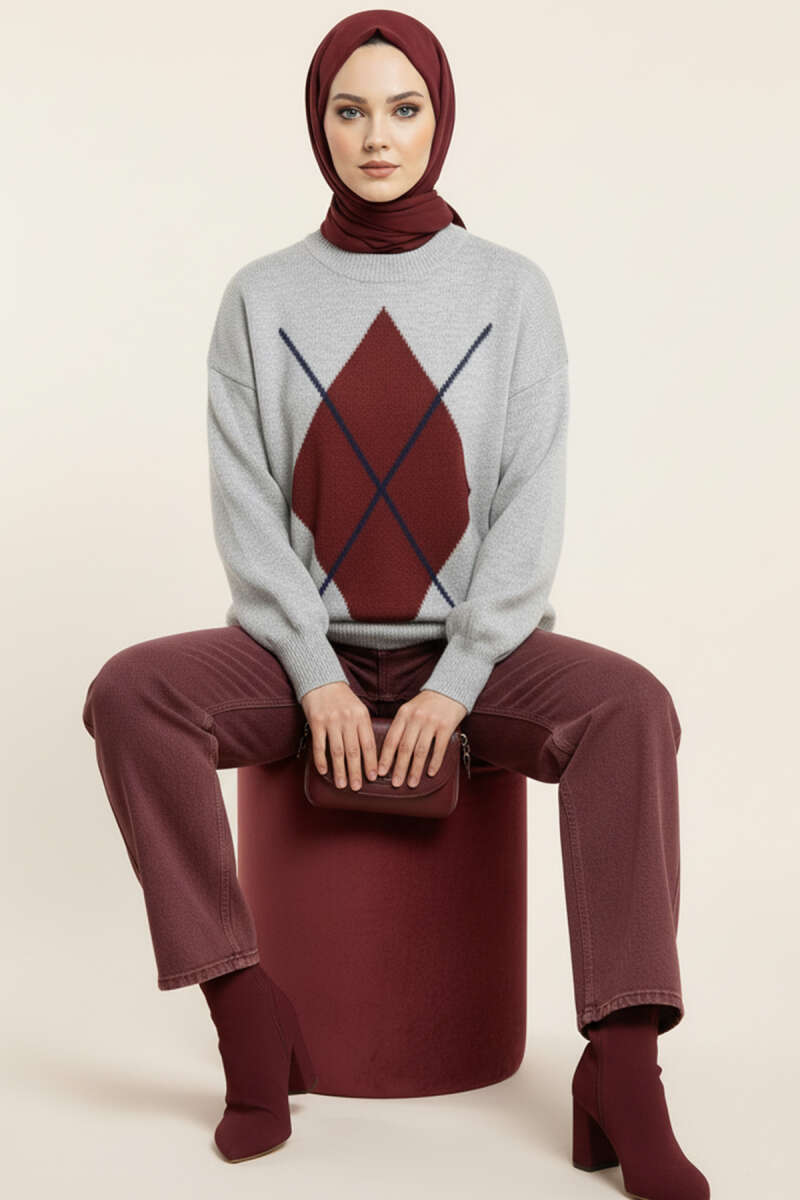 Diamond Pattern French Terry Sweater Black - Image 5