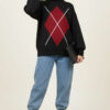 Diamond Pattern French Terry Sweater Black - Image 2