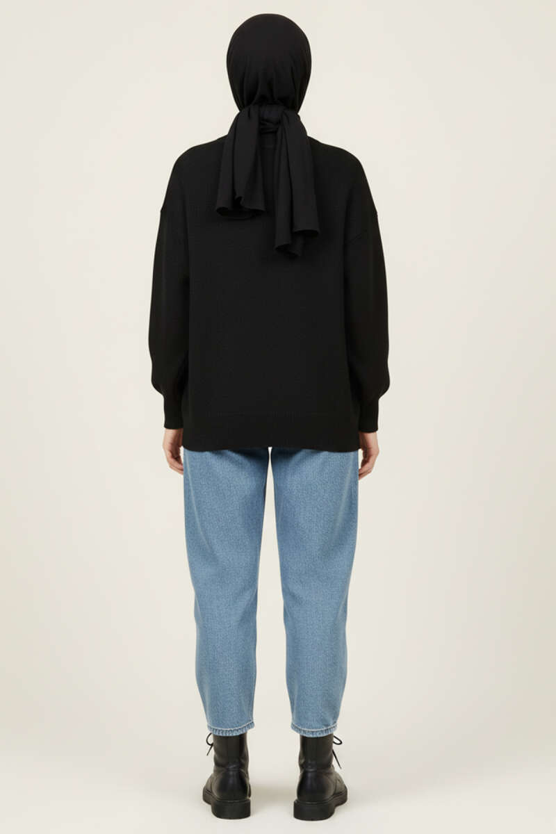 Diamond Pattern French Terry Sweater Black - Image 3