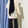 Diamond Pattern Openwork Knit Cardigan Beige - Imagen 3