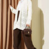 Diamond Pattern Openwork Knit Cardigan Ecru - Imagen 2