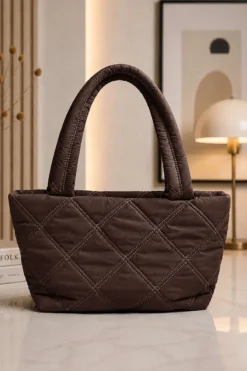 Quilted Stitch Detail Shoulder Bag Dark Brown