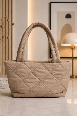 Quilted Stitch Detail Shoulder Bag Beige