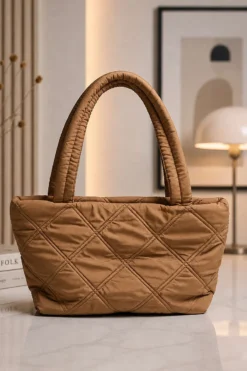 Quilted Stitch Detail Shoulder Bag Camel