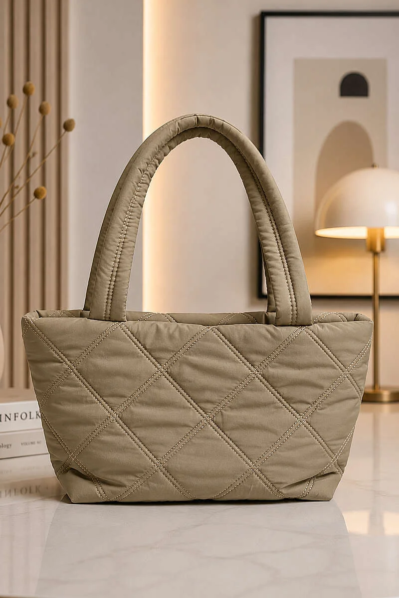 Quilted Stitch Detail Shoulder Bag Oil Green