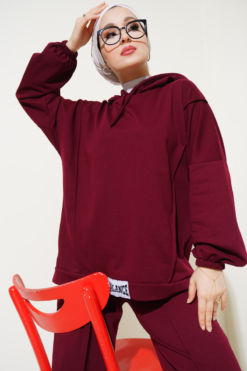 Alternative view of Hooded Oversized Two-Piece Set Burgundy