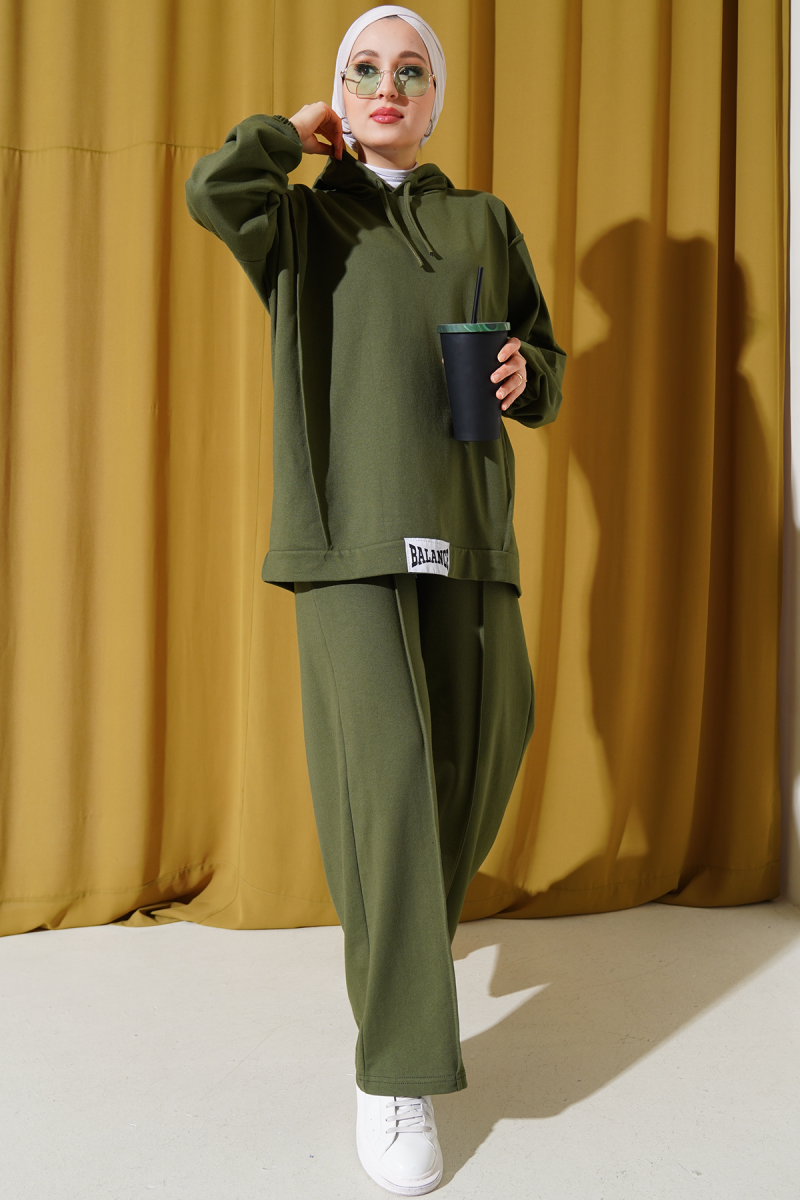 Hooded Oversized Two-Piece Set Khaki