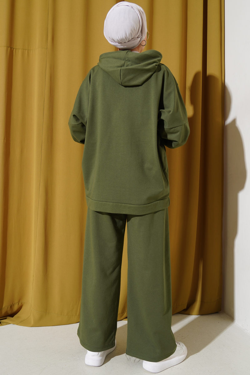 Hooded Oversized Two-Piece Set Khaki - immagine 3
