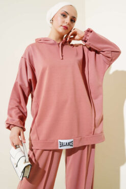 Alternative view of Hooded Oversized Two-Piece Set Powder Pink